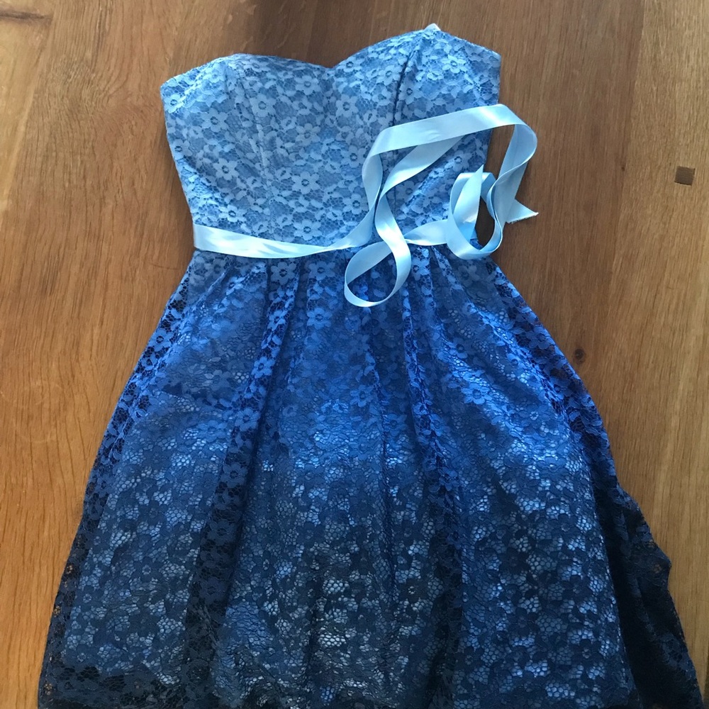 blue strapless mini dress B. Darlin